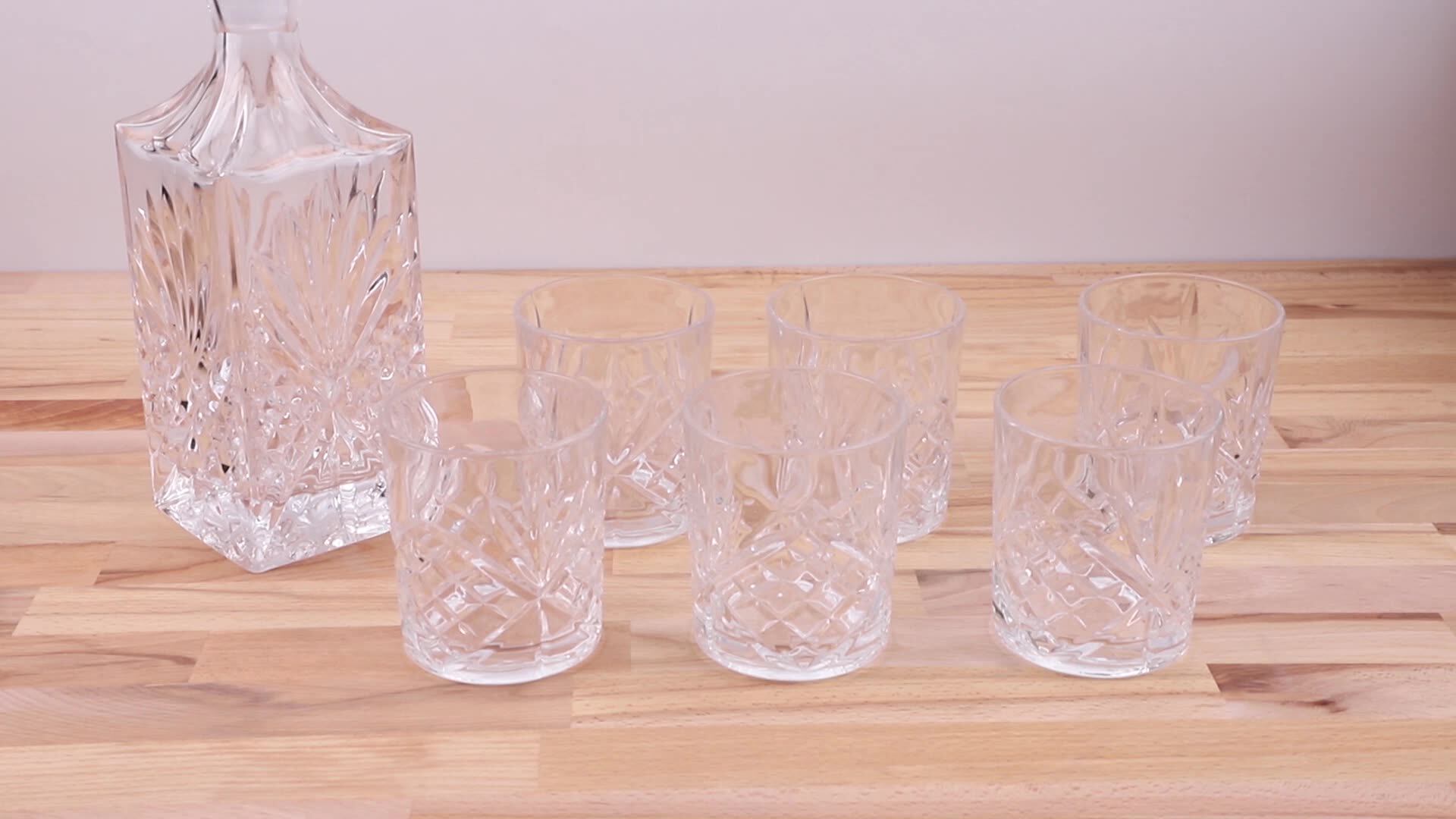 Hand Made Liquor Decanter Set With 6 Scotch Glasses Crystal Whiskey