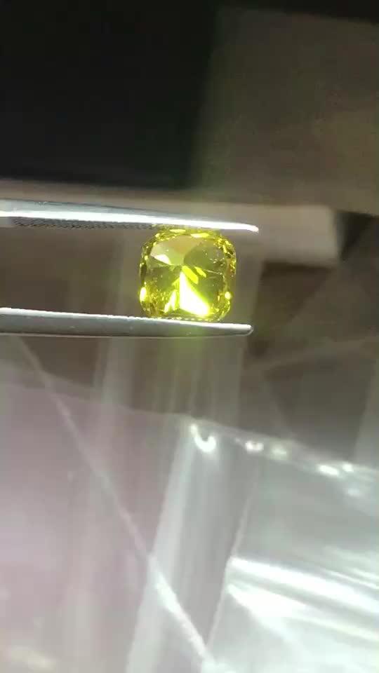 2.05 Carats Fancy Vivid Yellow Lab Grown Diamond Round 7mm Hpht Lab