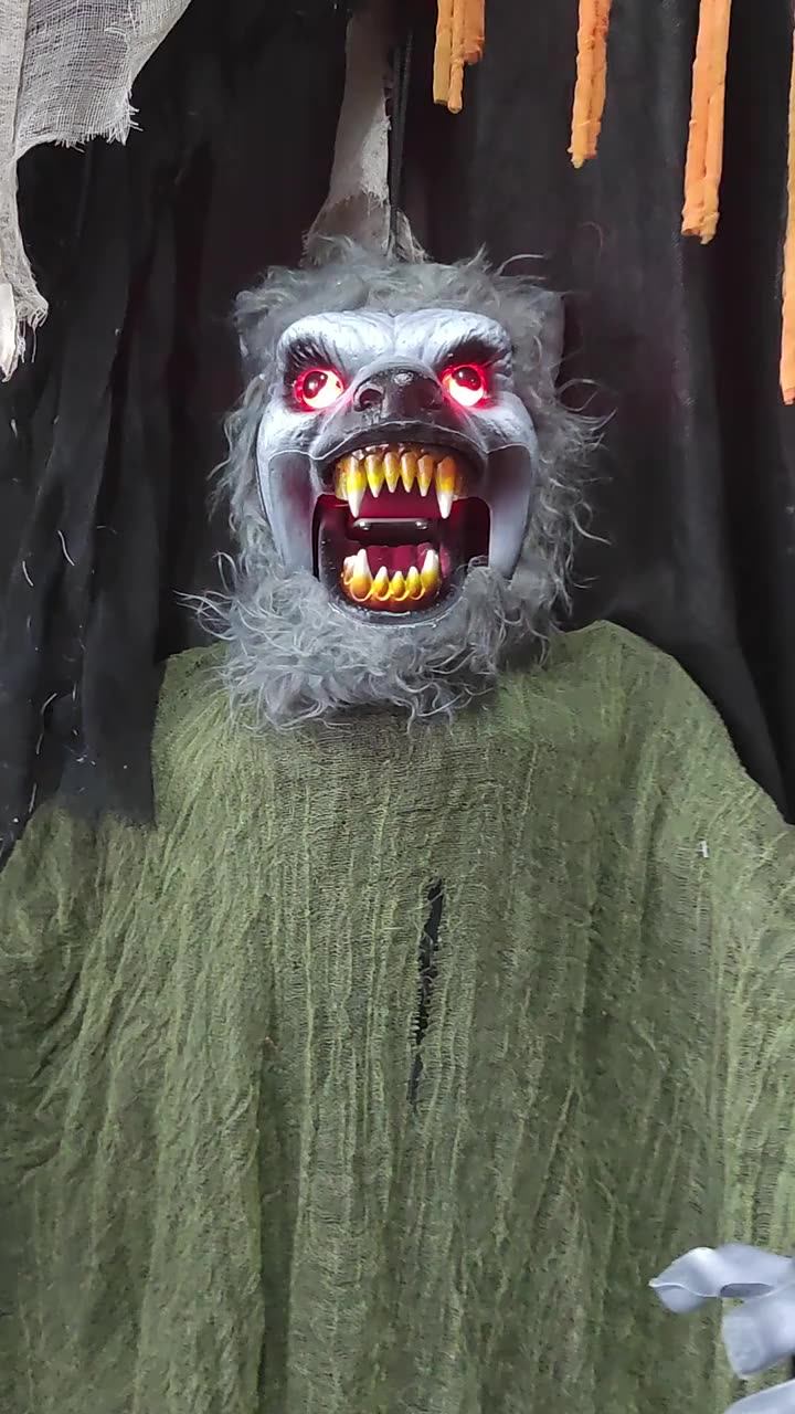 Halloween Hanging Decoration Animated Pull Head Skeleton Man with Lightup  Eyes and Talking Mouth Scary Party Haunted House Props, image size:720x1280