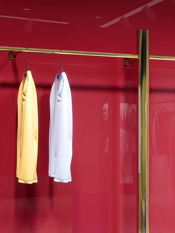 Retail Luxury Clothing Shop Wall Clothes Display Rack Gold Wall Mounted