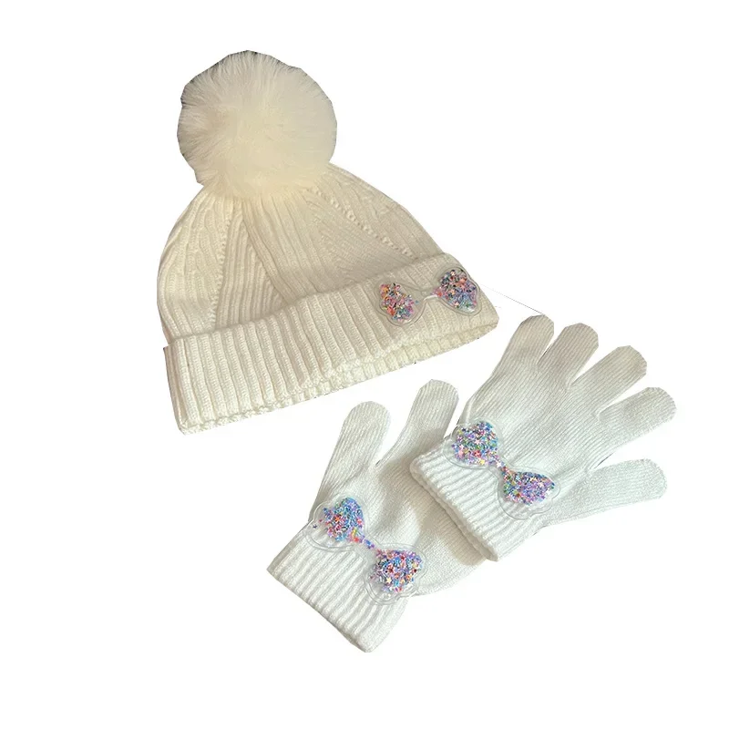 Children's Hat Wool Hat Autumn and Winter Girls Fur Ball Warm Ear Protection Knitted Pullover Hat Gloves Cross-border Foreign Trade