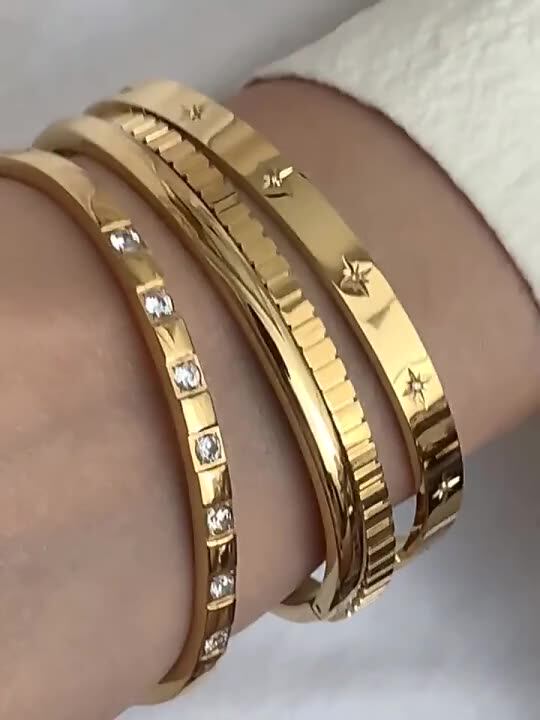 Vintage Gold Filled Star Wide Bangle Bracelet Non Tarnish