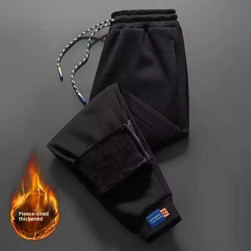 Men's Loose Plus Size Student Ankle Pants Winter Spring New Warm Casual Sweatpants Thick Sports Long Pants Youth