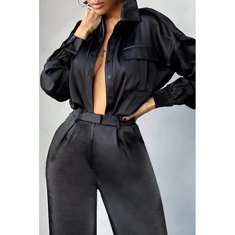 black satin 2 piece set