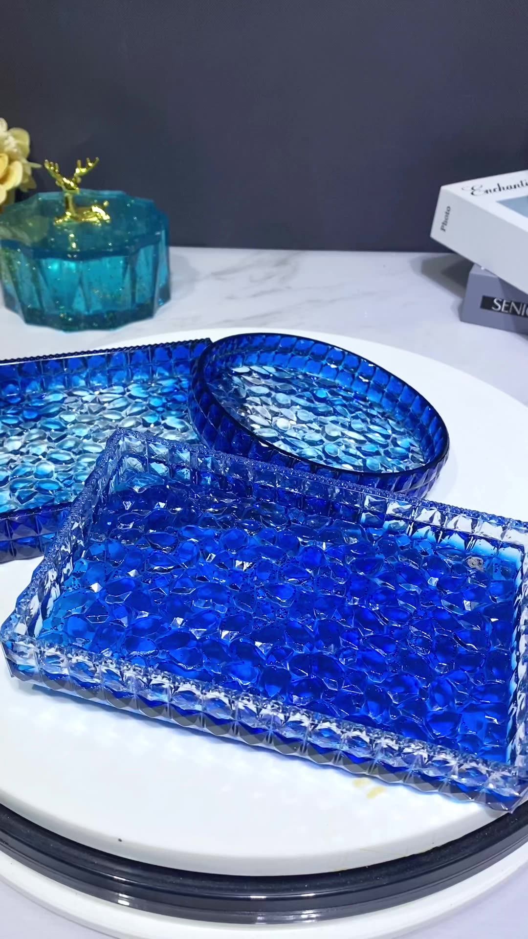 New Design Blue Gradient Diamond Mirror Transparent Custom Silicone Ashtray Tray Of Home Decor