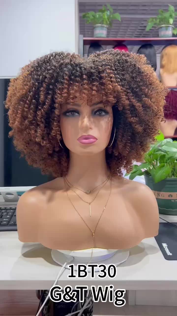 G&t Wig Wholesale Short Kinky Curly With Bangs For Black Women Ombre