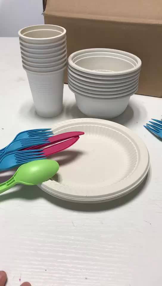 100 Compostable Biodegradable Plastic Forks,Bowls,Plates,Wheatstraw