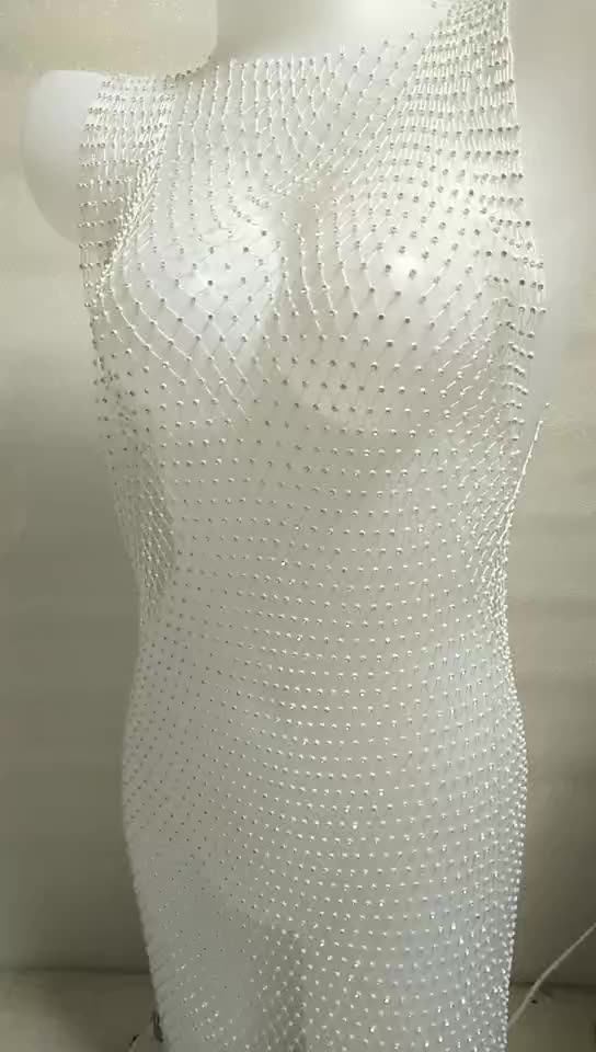 Sexy Rhinestone See Through Beach Mesh Dress Cover Ups For