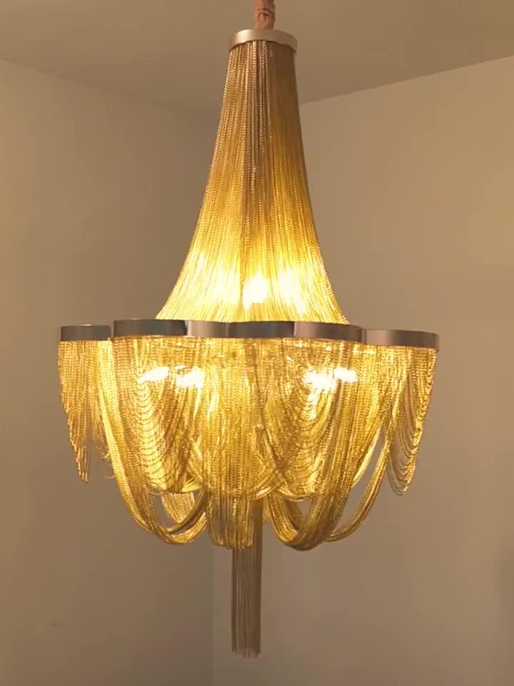 Large Modern Decorative Project Gold Chain Chandelier Pendant Lamp