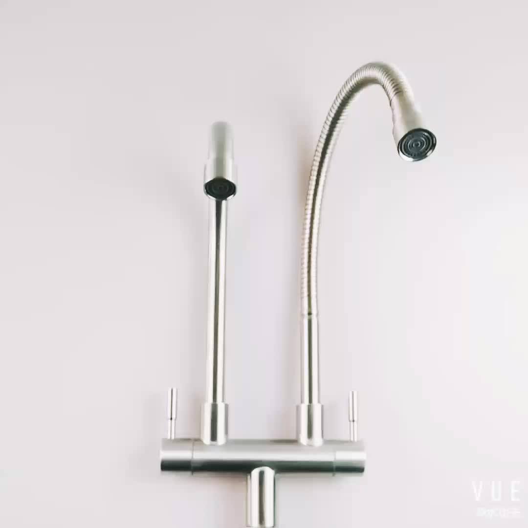 Wall Mounted Movable Kitchen Faucet Tap 3 Way Stainless Steel Water
