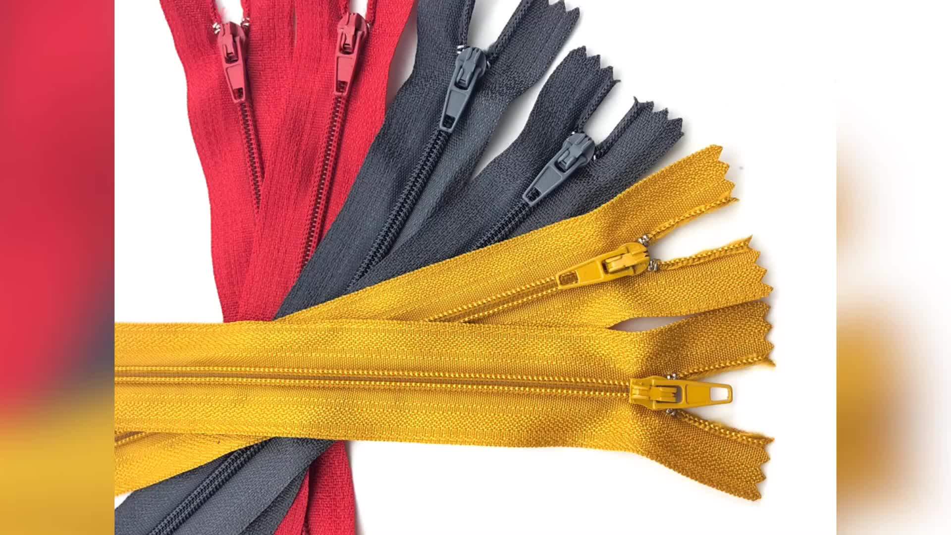 Wholesale Gold Color Nylon Zippers Closed End 3 Nylon Red 20cm Zipper