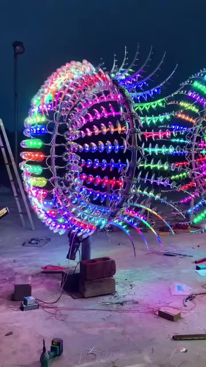 Modern Metal Art Sculpture Customized Magical Metal Windmill Led Stainless Steel Rotating