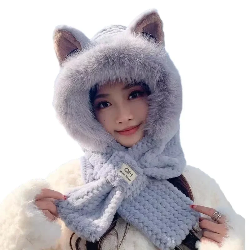 Winter hat, cute keep warm velvet scarf, increased thickness