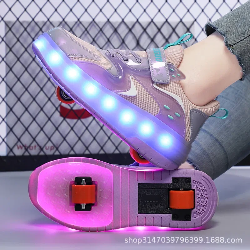 A generation of double walking shoes men's and women's soles with wheels pulley shoes net red walking automatic skates