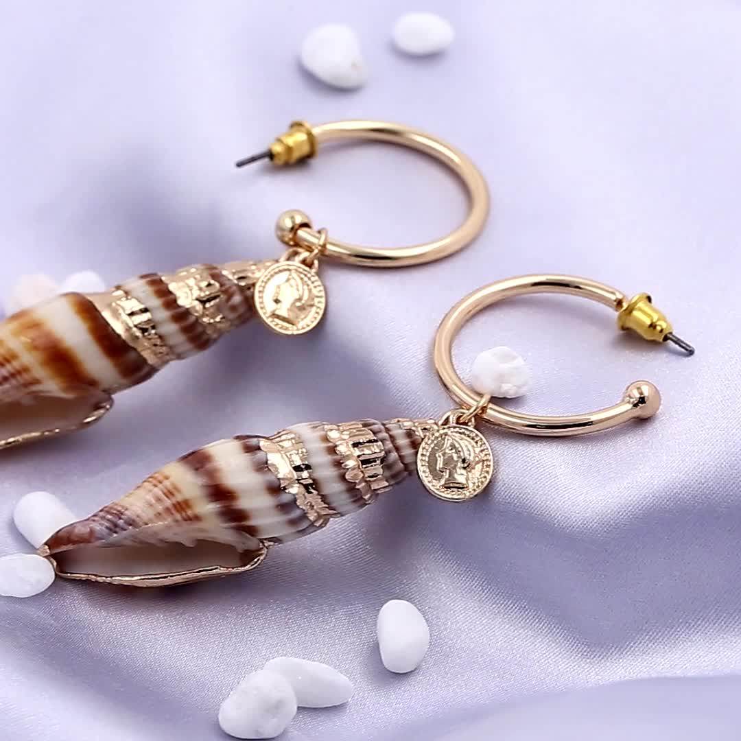 Fashion Jewelry Natural Sea Shell Hoop Earrings Gold Plated Shell