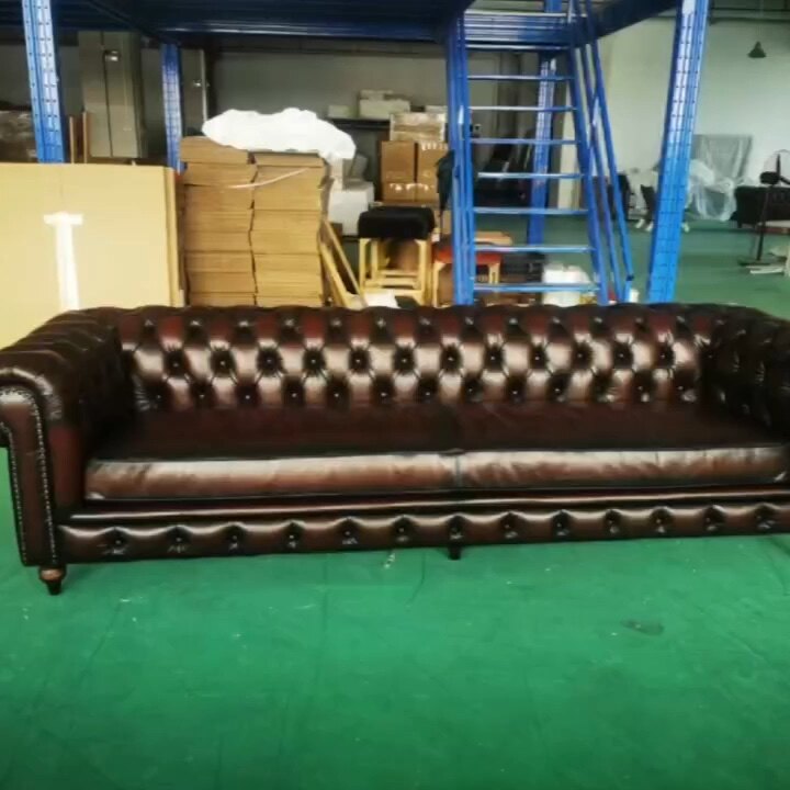 Foshan Office Furniture Chesterfield Sofa Couch Antique Black Genuine