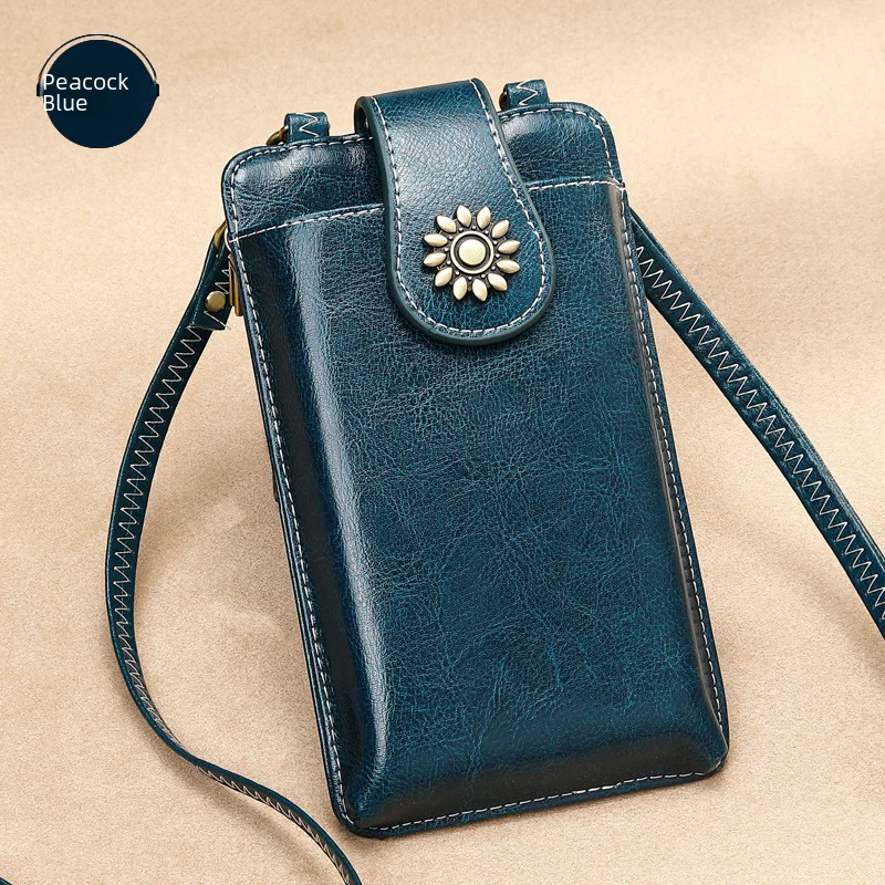 Small phone bag, leather small bag, one-shoulder bag, mobile phone, wallet with zipper