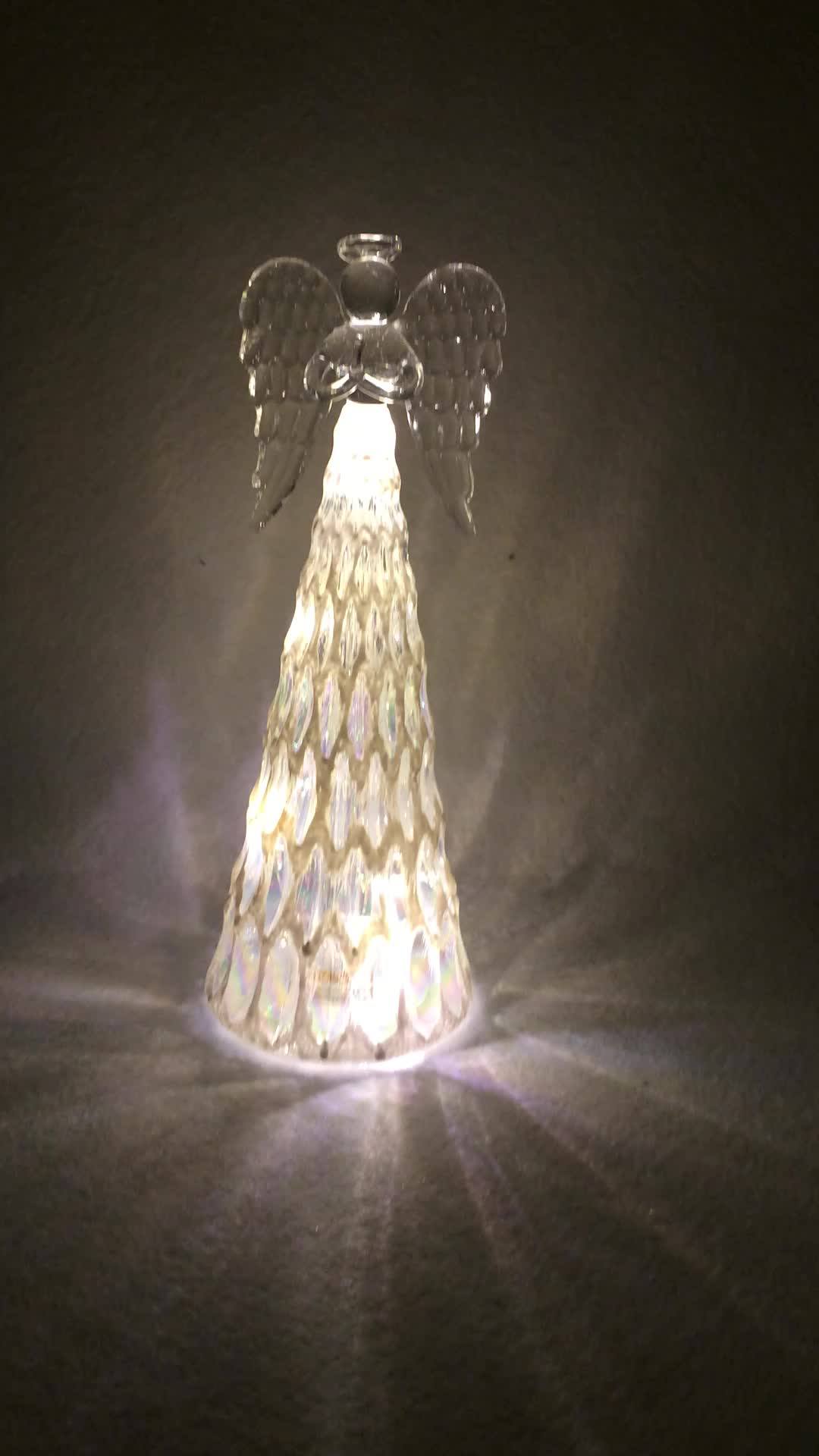 Hand Blown Christmas Glass Angel With Led Light Ornaments Wholesale