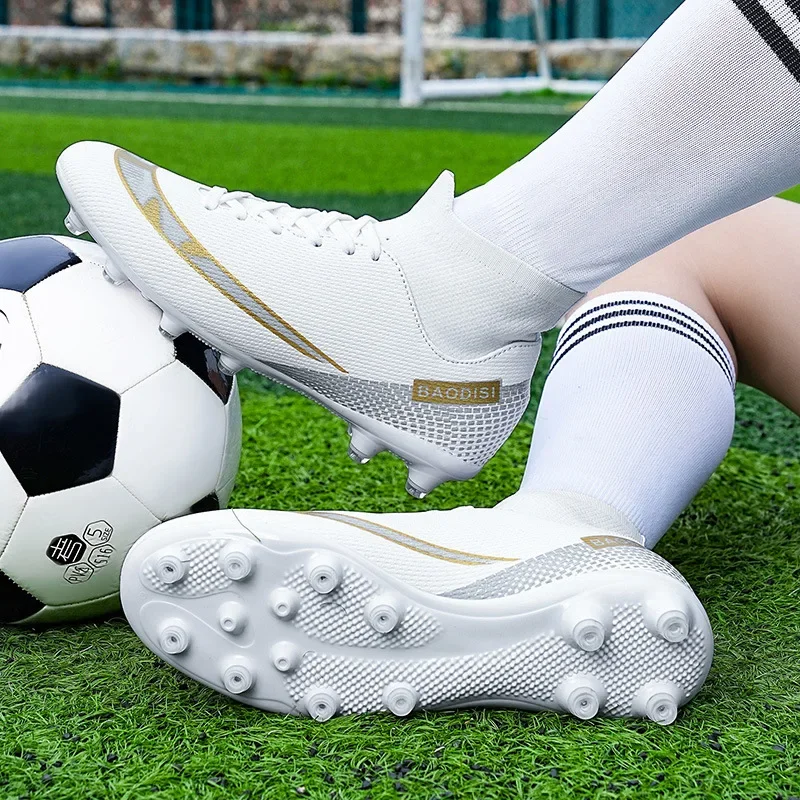 New High-Top Football Shoes for Adults, Men, Women and Kidsren, Long Spikes, Youth Broken Nails, Breathable Artificial Grass Training Shoes Tf