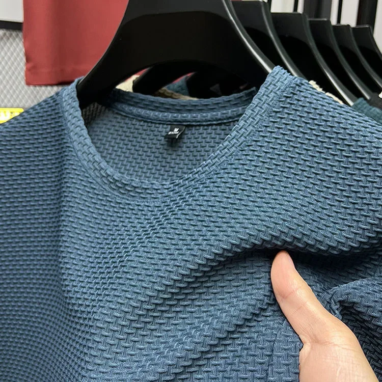 Source factory thin bamboo node ice silk T-shirt men's short-sleeved summer elastic slimming comfortable cool feeling casual shirt 