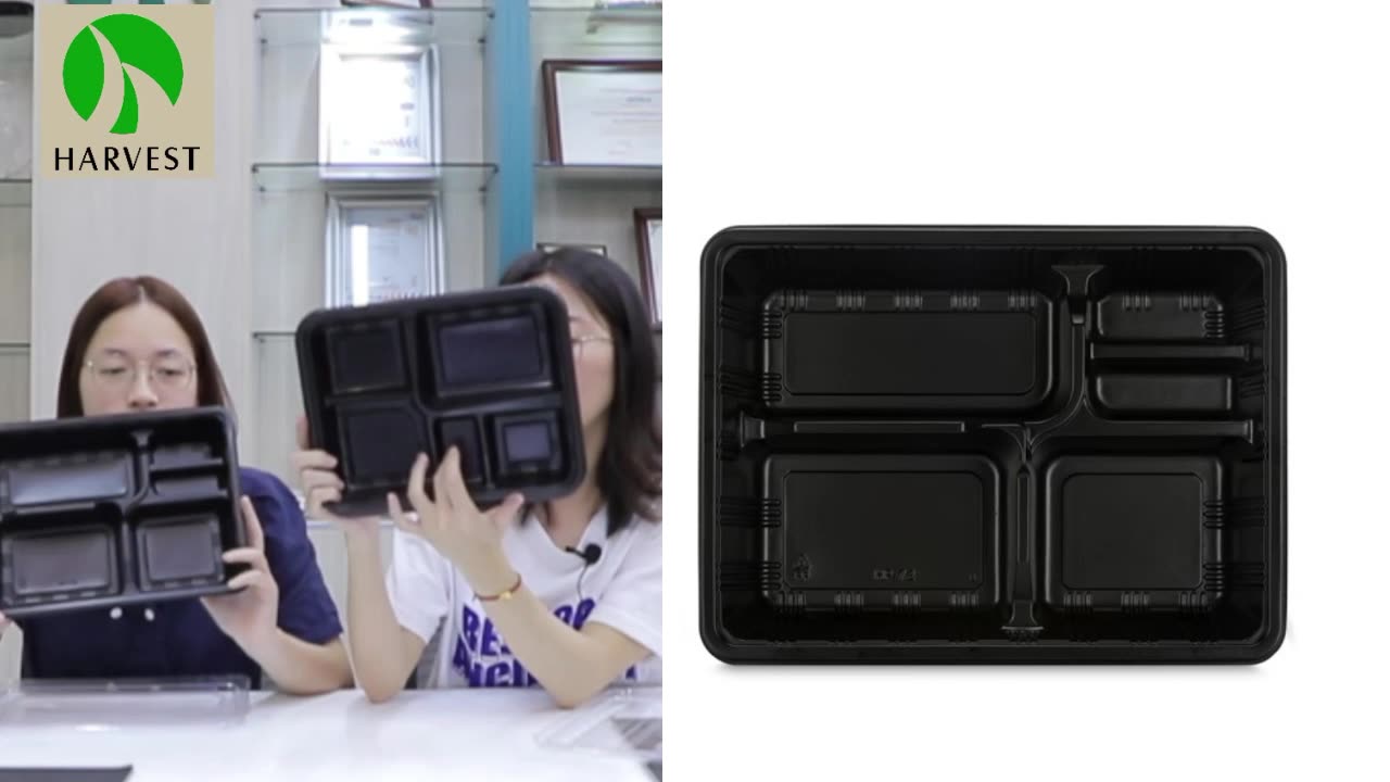 Disposable Recycle Plastic Custom Food Bento Lunch Box Black Container