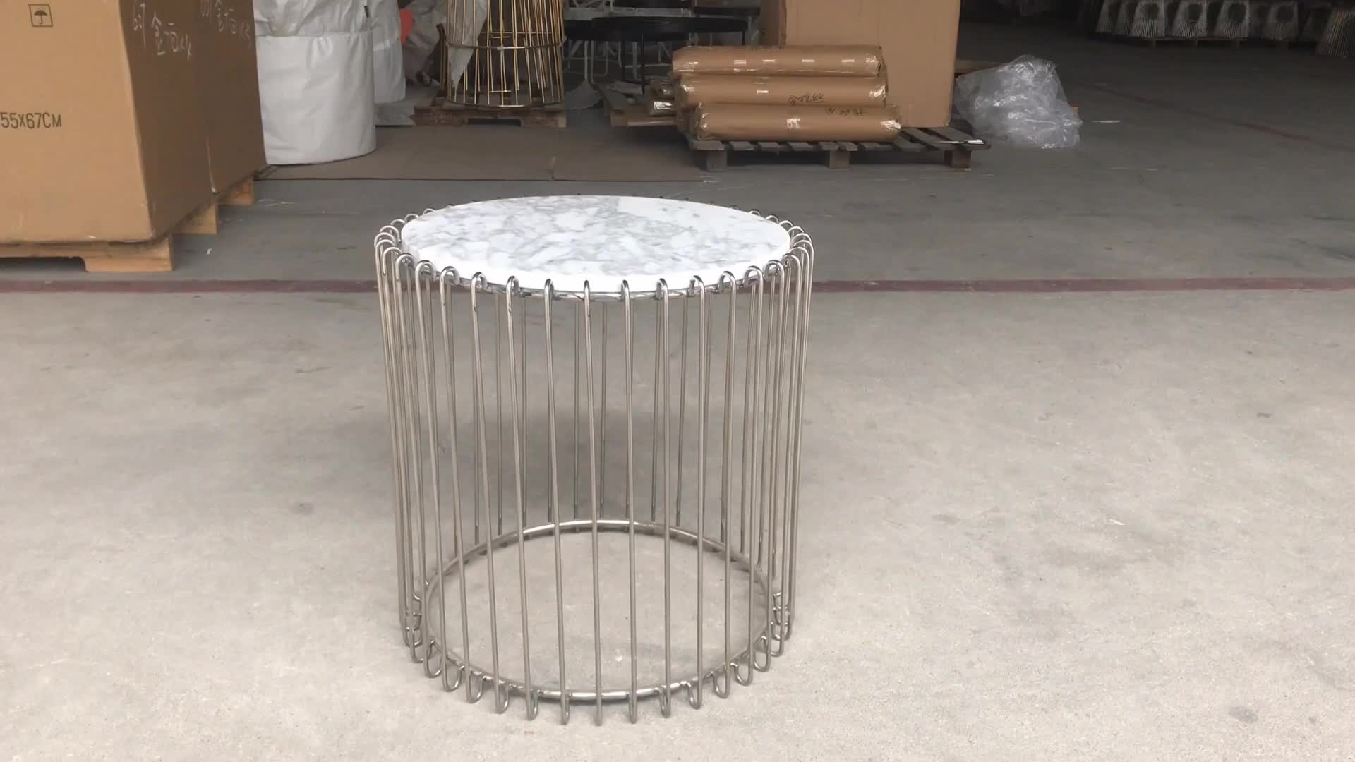 Pequeño Redondo De Alambre De Hierro Negro Mármol Jardín Mesa De Café