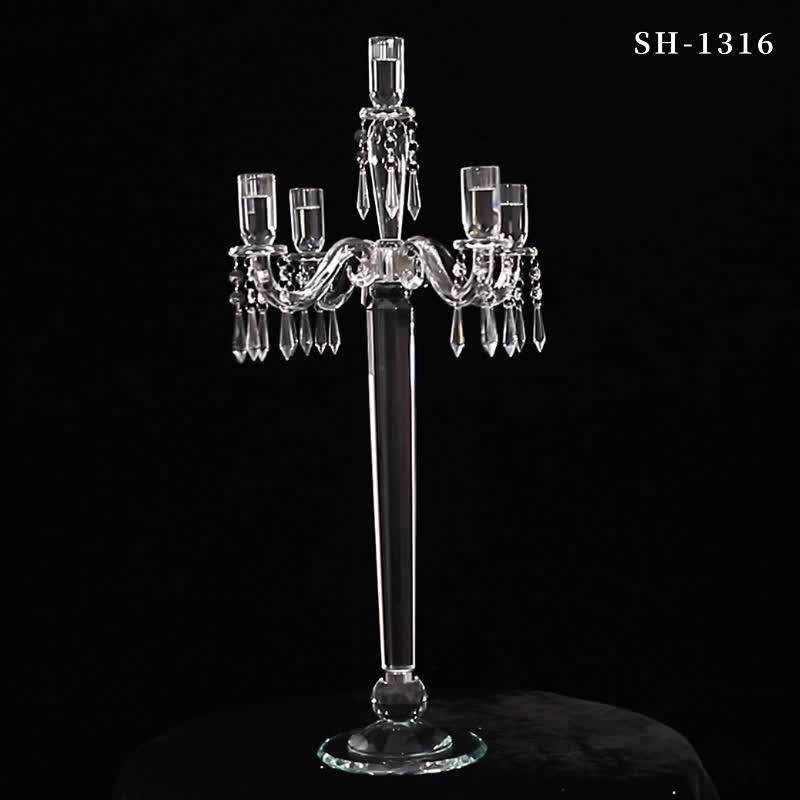 Wholesale 5 Arms Crystal Candelabra Cheap Glass Candles Holder Wedding