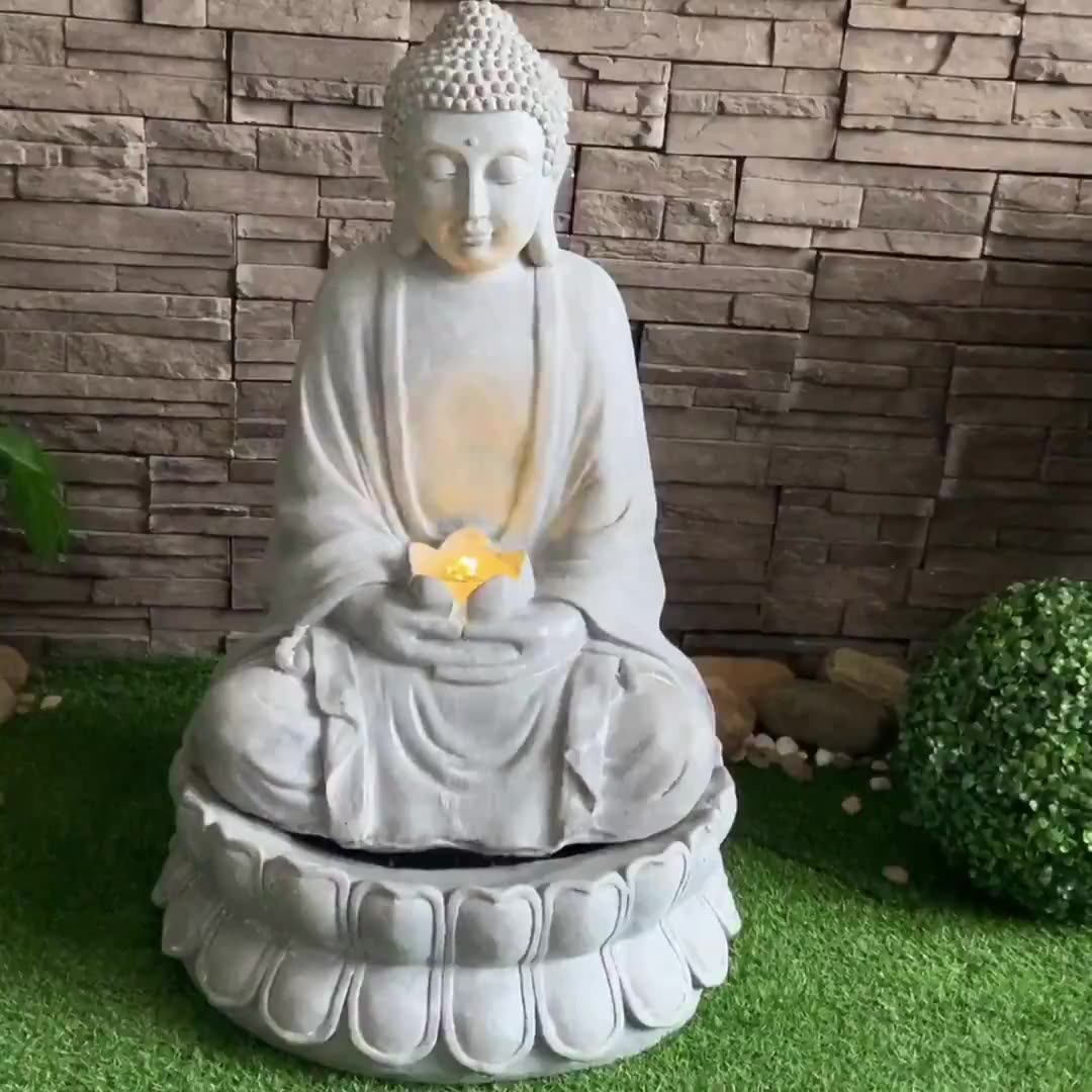 Large Outdoor Lotus Sitting Buddha Statue Water Fountain With 4led
