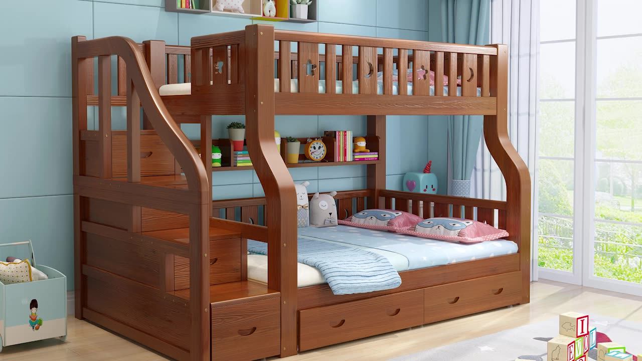Dorm Separation Wooden Kid Bunk Bed With Stairs And Dormitory Furniture