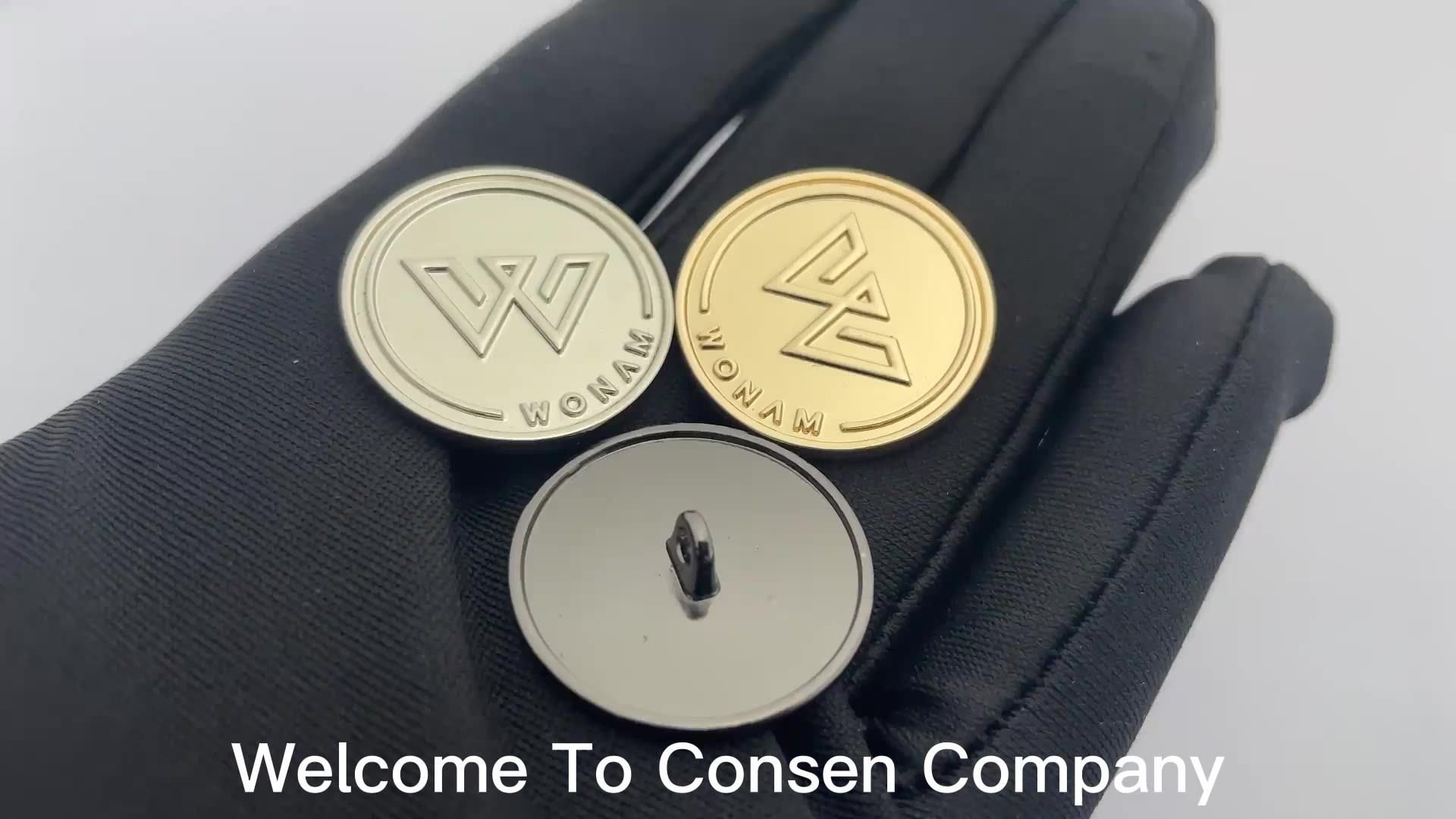 Decorative Silver Custom Brand Logo Embossed Shank Metal Button