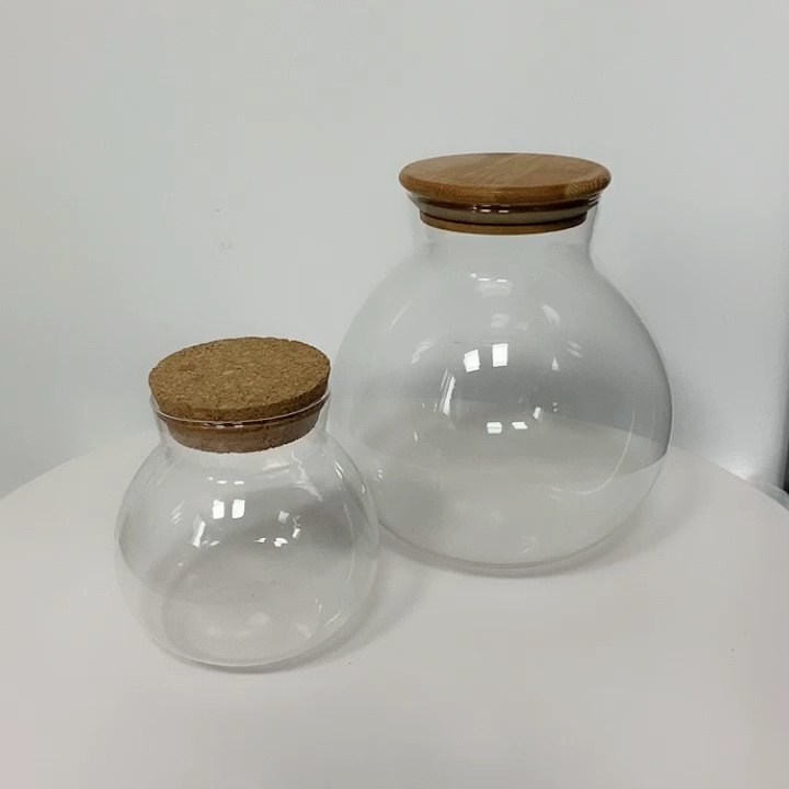 New Design Borosilicate Clear Glass Jars With Cork Lid Decorative Glass