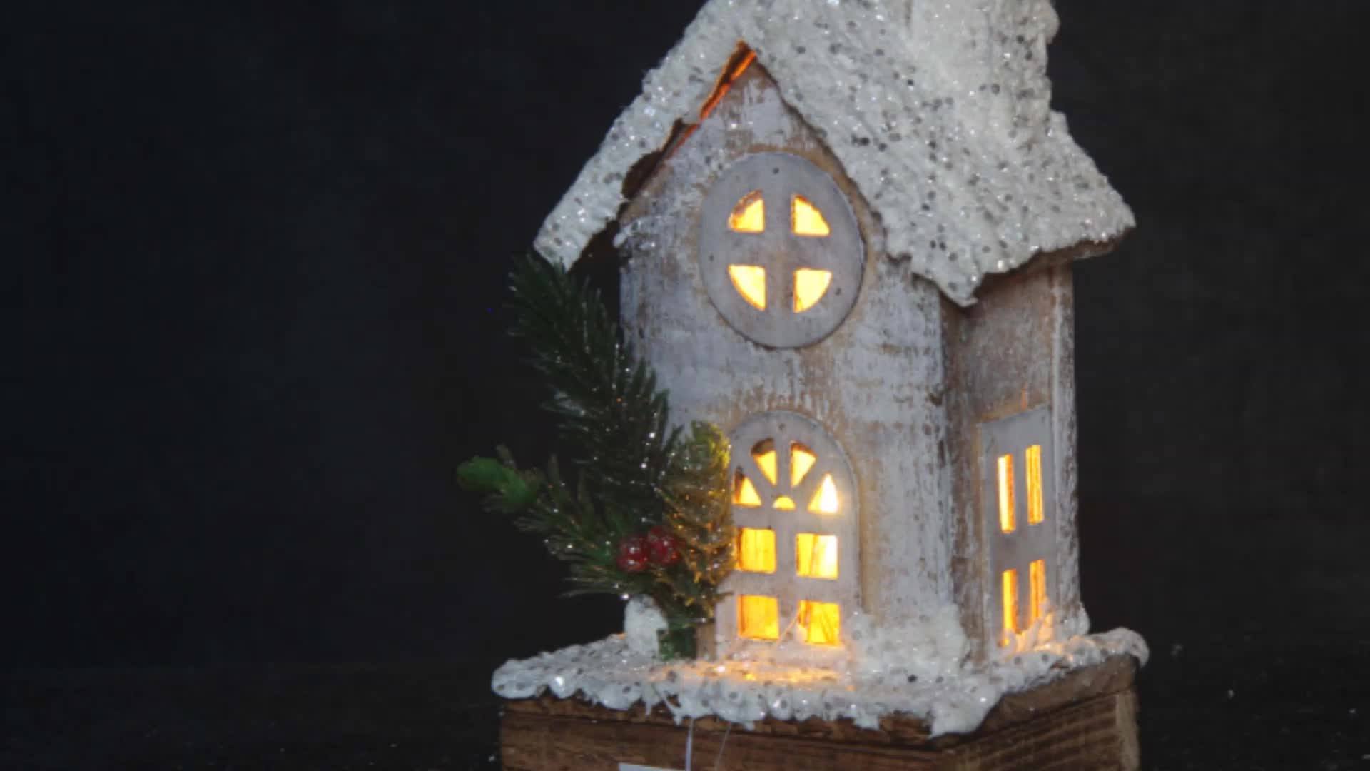 Wooden House With Light Christmas House With Led Battery Operated Wood