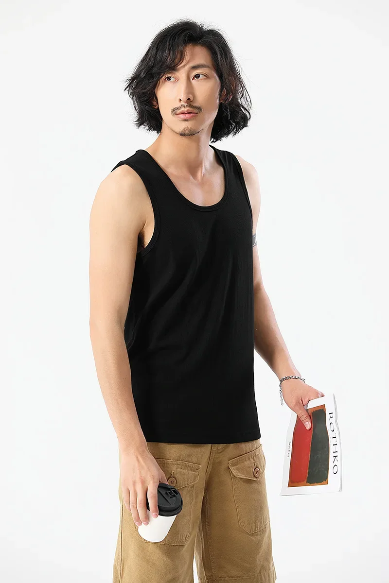 OKONKWO 280g Slim Fit Base Solid Color Threaded Vest Men's Elastic Sleeveless Sport Sweater