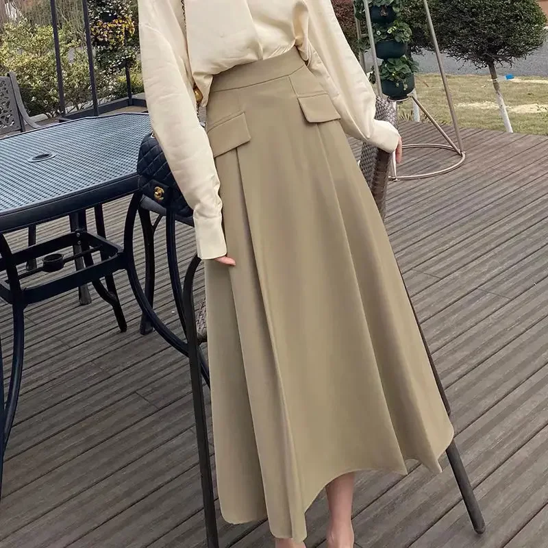 Solid color spring design long pleated skirt