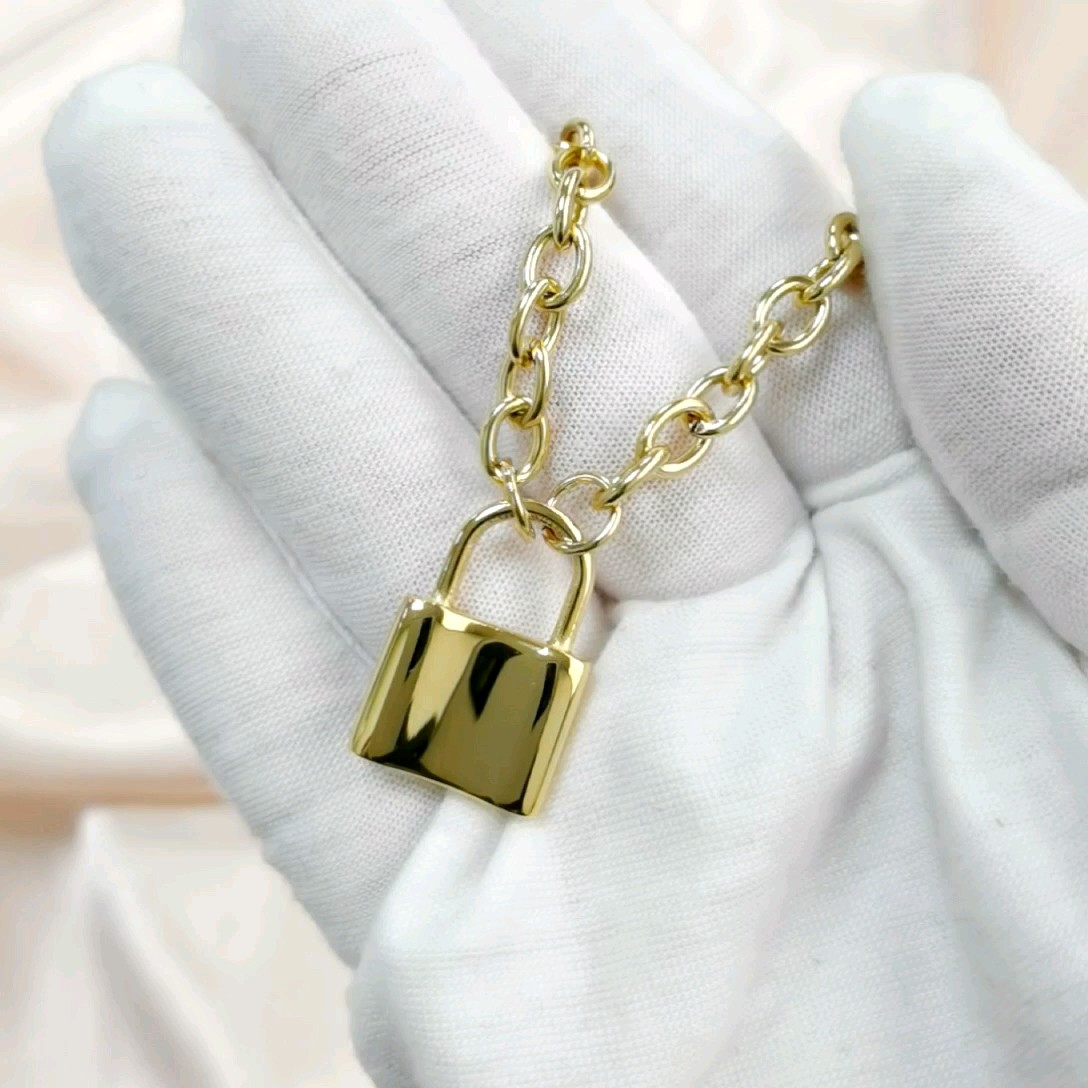 Fashion Jewelry 18k Gold Link Chain Stainless Steel Padlock Pendant