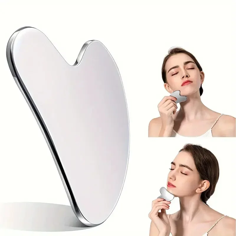 Stainless Steel Scraping Board Large Heart-shaped Face Scraping Compact Lapping Massage Board Multifunctional Heart-shaped Fascia Knife