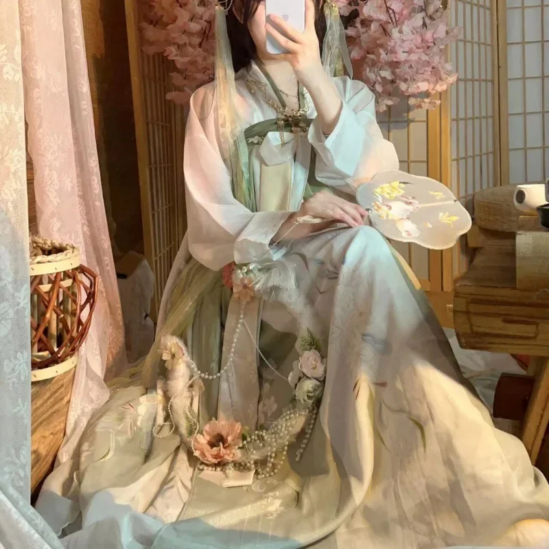 2022 New Hanfu Women's Tang Style Chest-length Skirt Cabbage Printed Daily Spring and Summer Style