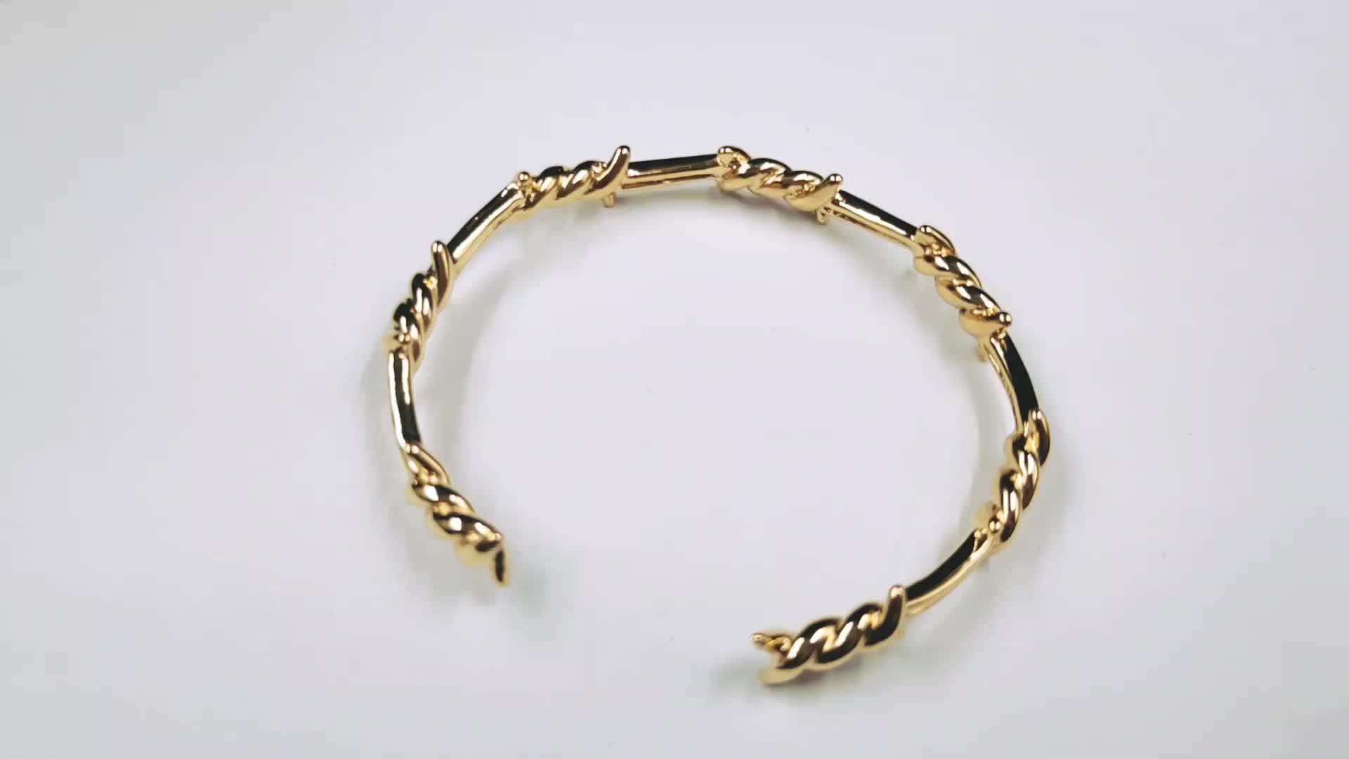 Fashion Brand Barbed Wire Gold Plated Cuff Open Bangle 316l Stainless