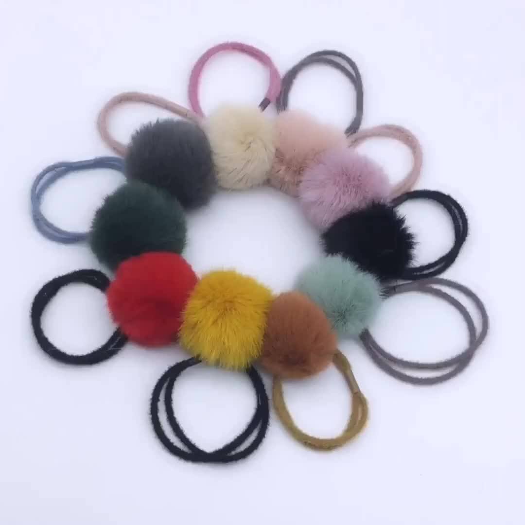 Girl's Faux Fur Pom Pom Elastic Hair Ties Rubber Bands Hairband