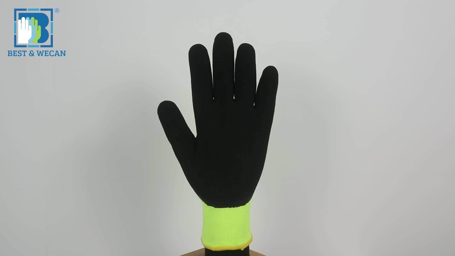 15 G Green Sandy Finish Glove Winter Nylon Shell Latex Coated Gloves