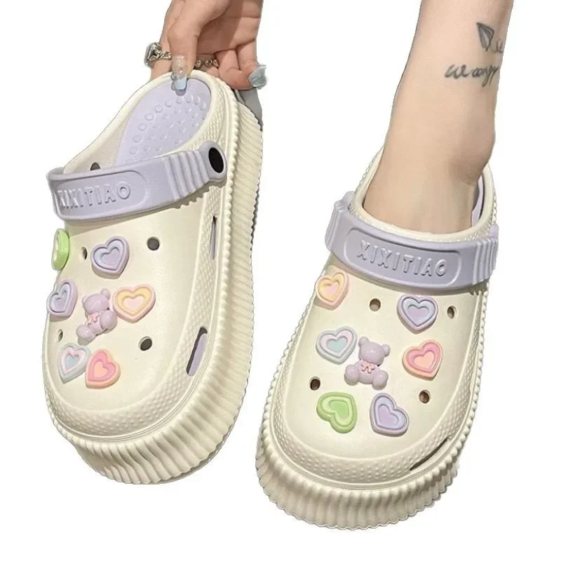 Туфли Croc с толстой подошвой для женщин милый мультяшный стиль Баотоу сандалии для девочек, чтобы наступать на какашку, тапочки с ощущением