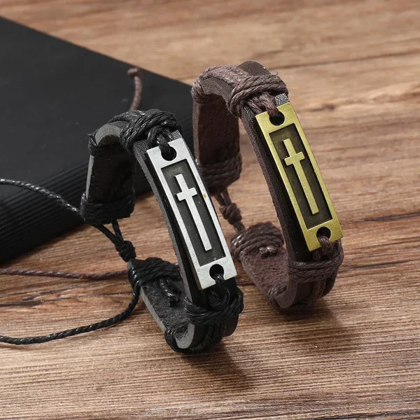 Men's retro simple hand-woven jewelry foreign trade fashion Cross multi-layer woven bracelet