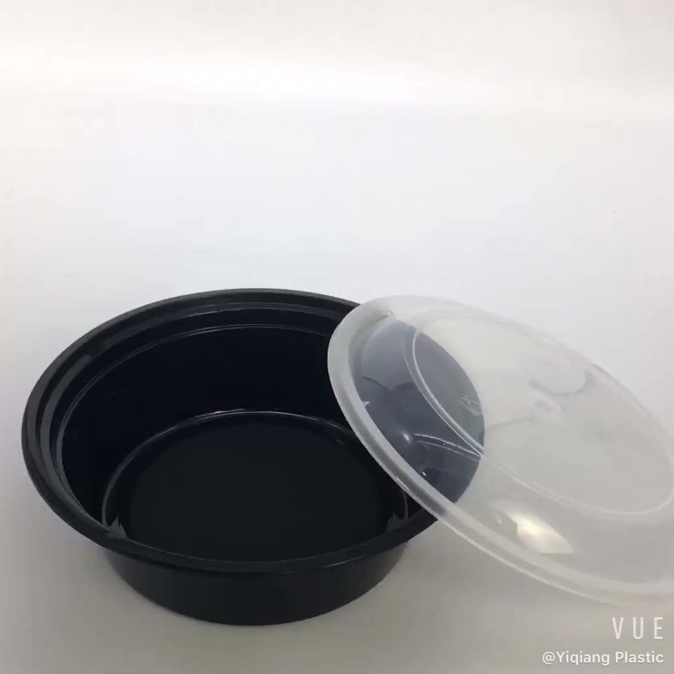 680ml/24oz Round Disposable Clear Plastic Restaurant Food Packaging Container For Storage Black