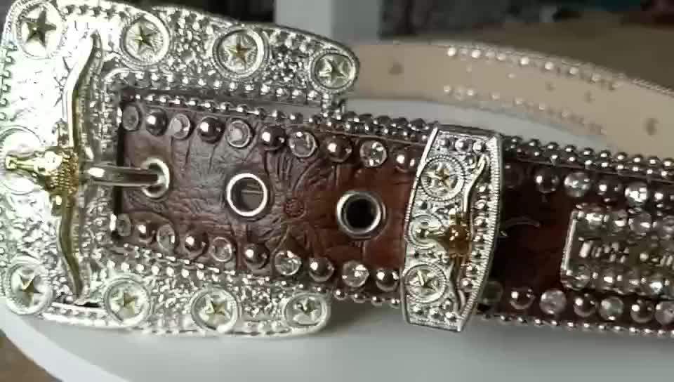 High Quality Brown Brindle Star Concho Western Rhinestone Men Buckle