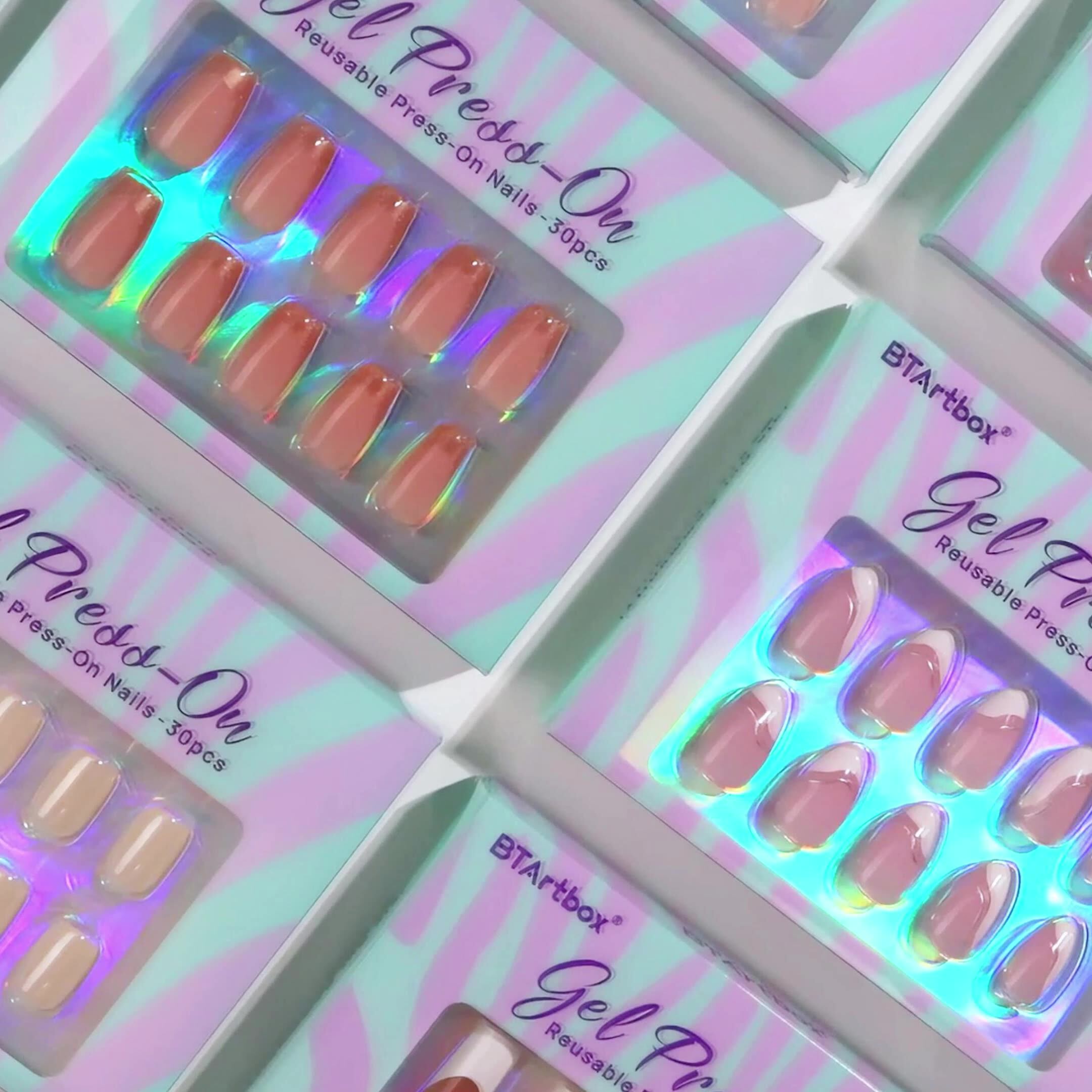 Btartbox Wholesale Custom Press On Nails Oval Short Almond Glazed Pearl