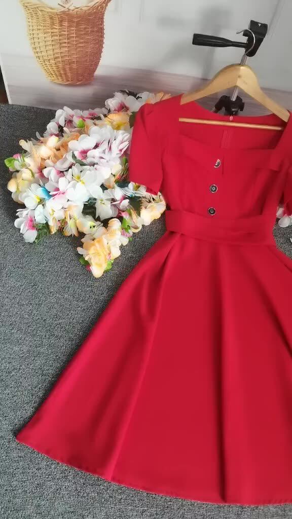 Women Summer Dress Elegant Retro Vintage 50s 60s Robe Rockabilly Swing  Pinup Dresses Casual Red Party Vestidos - AliExpress 200000345