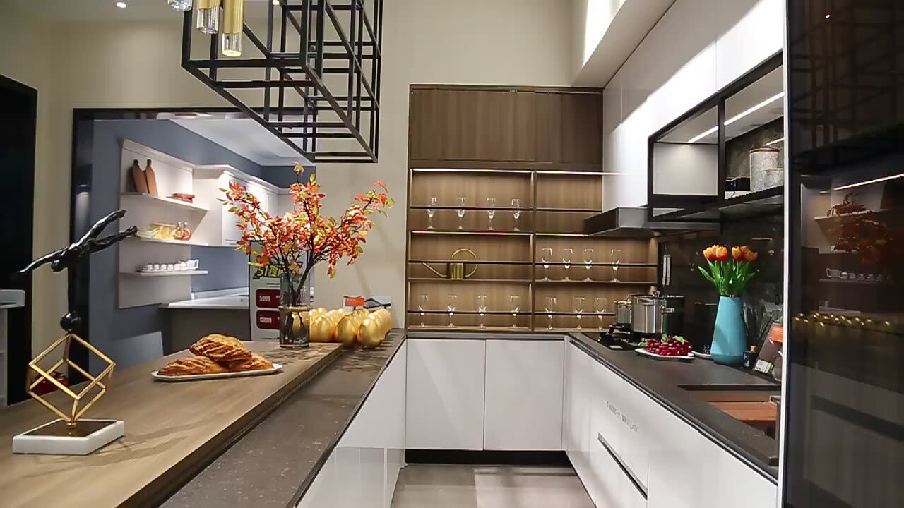 Custom Kitchen Design High Glossy Modern Cabinet Furniture Kitchen Sets  Cupboard Kitchen Cabinet with Island, image size:1280x720