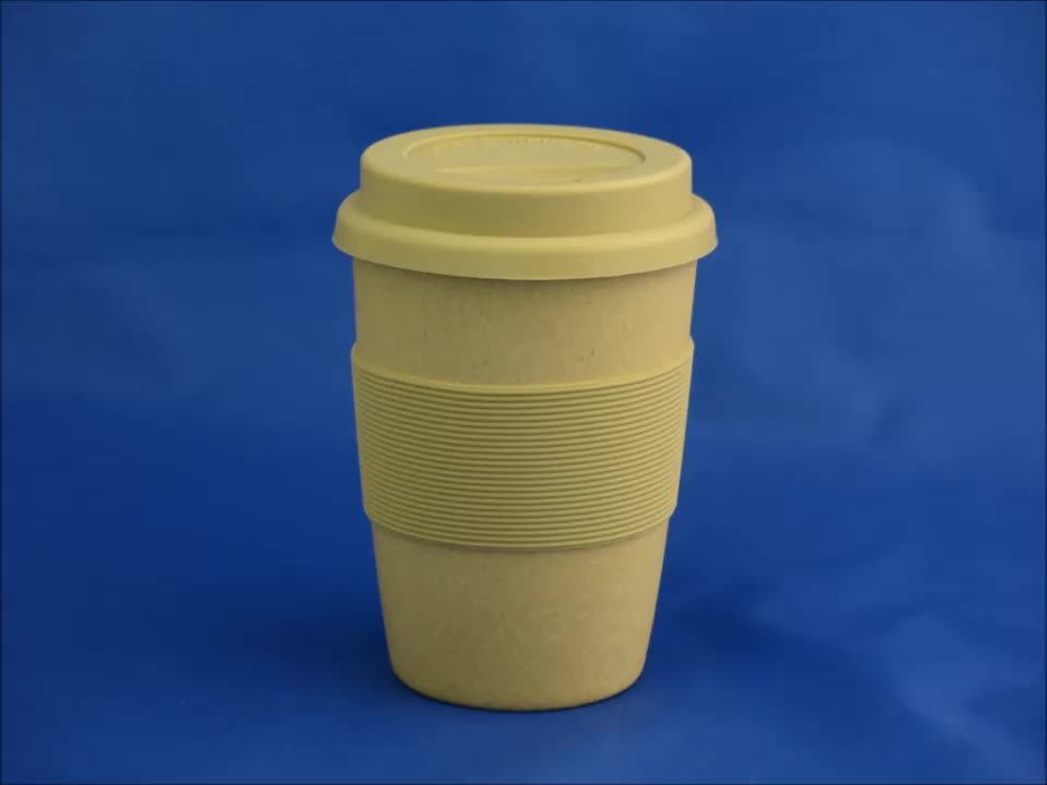 Eco Material Rice Husk Corn Starch 350ml Coffee Cup With Silicone Lid