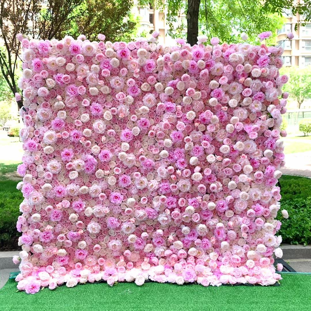 3d Events Pink Faux Roses Artificial Silk Flower Curtain Panels Roll Up