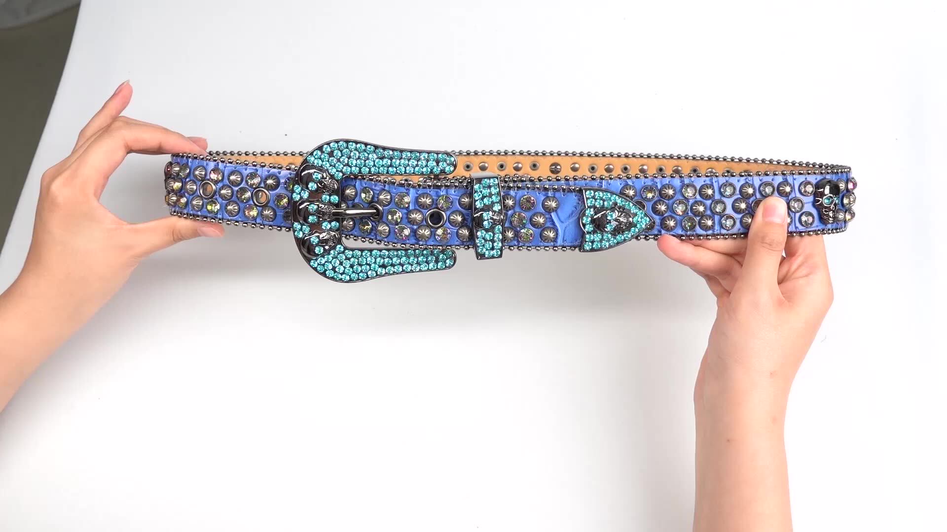 2021 Designer Shiny Stud Diamond Western Cowboy Bling Blue Rhinestone